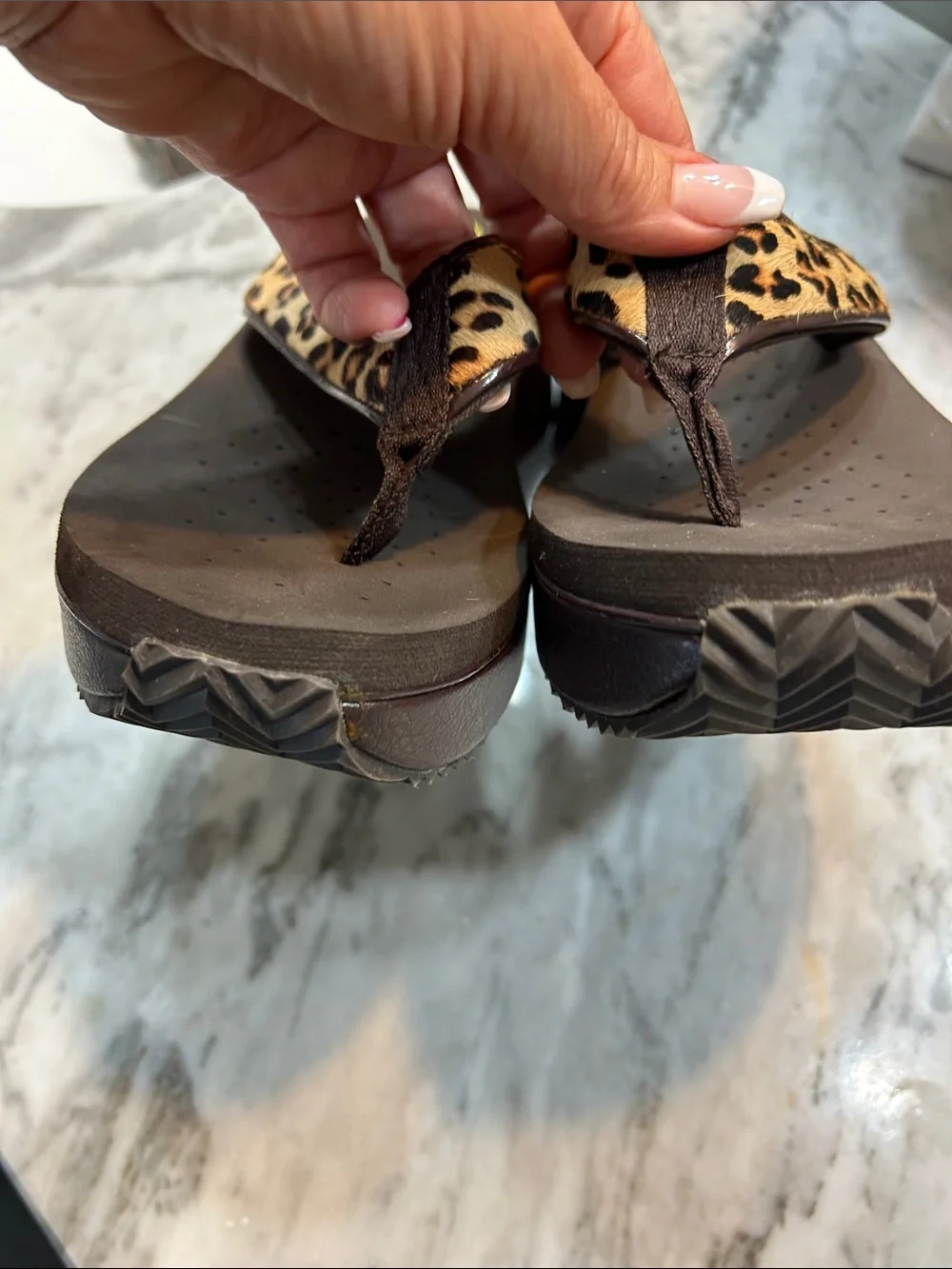 Volatile Leopard-Print Wedge Thong Sandals in Brown